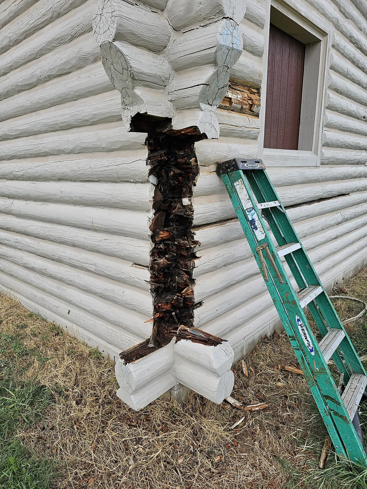 Log home chinking work